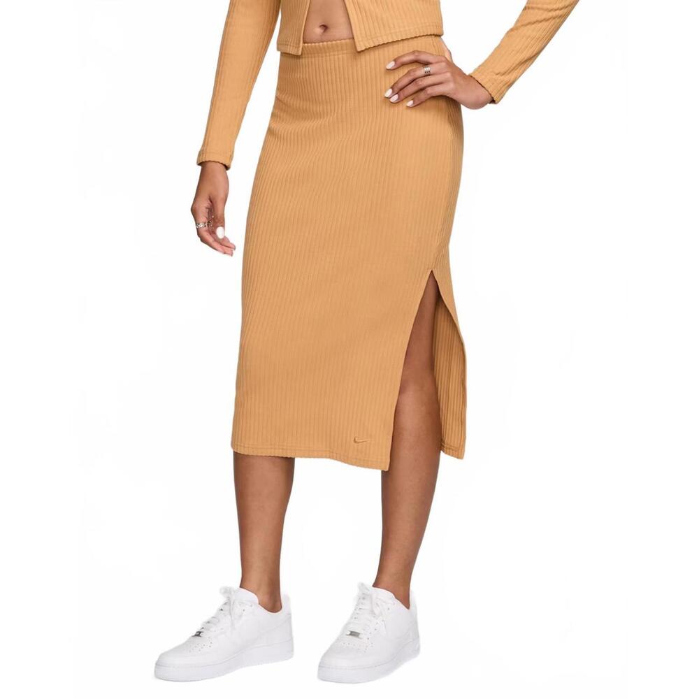 Nike Sportswear Chill Rib Slim Midi Skirt Flax/Flax NWT Medium